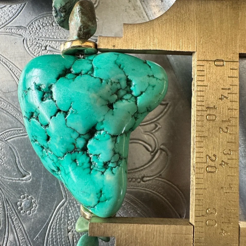 Handmade Turquoise Natural Stone and Ceramic Brown Beaded Necklace - Picture 7 of 7